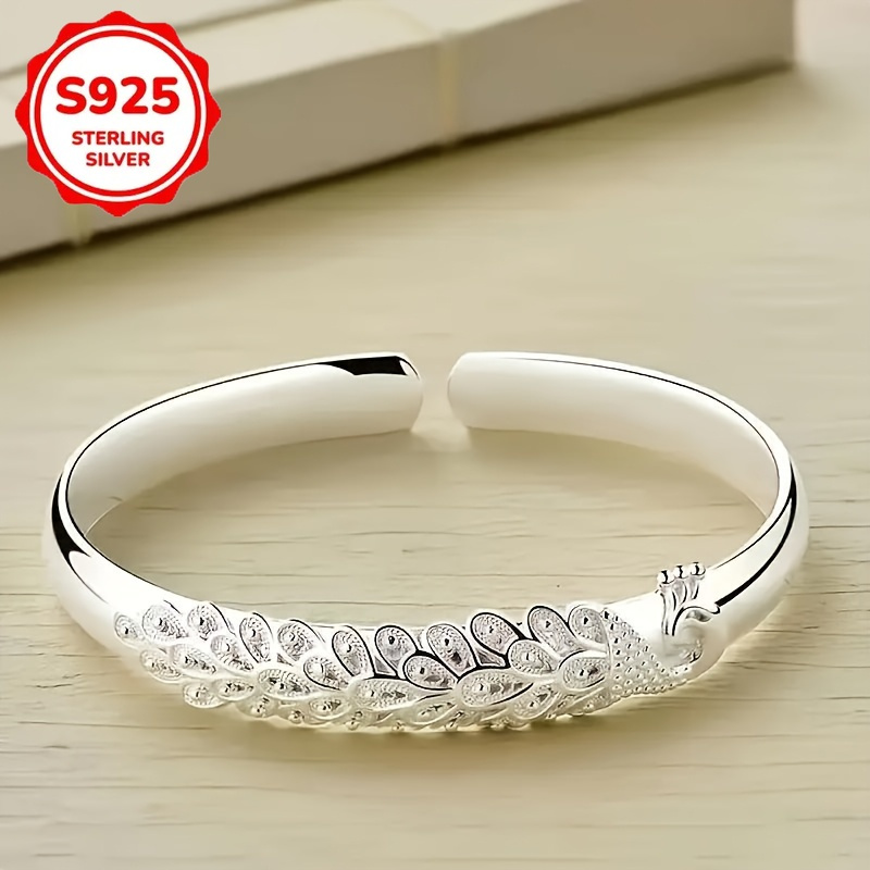 TEMU A Bracelet Made Of 925 Silver, Designed For Women, Featuring An Open-ended Style And Adjustable Sizing, Perfect As A Holiday Present For Mothers