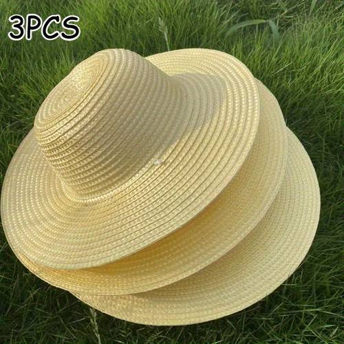 3pcs summer hat womens mens wide edge beach sun hat fishing hat farm straw hat