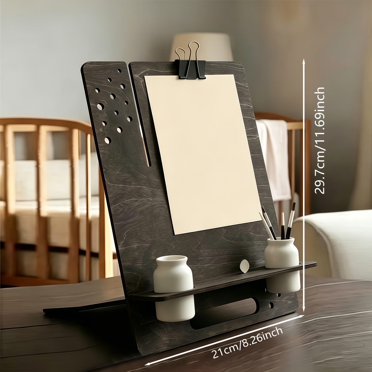 TEMU 1pc, Multifunctional Wooden Table Easel Ornament, Art Sketch Stand With Pen Holder, Suitable For Painting And Reading, Multifunctional Sketch