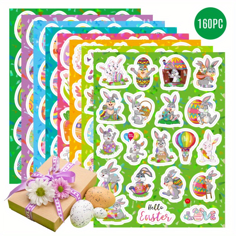 

160pcs Easter Stickers - & Egg Designs, Holographic Waterproof Vinyl, Removable & Reusable For Crafts, Scrapbooks, And Easter Decorations