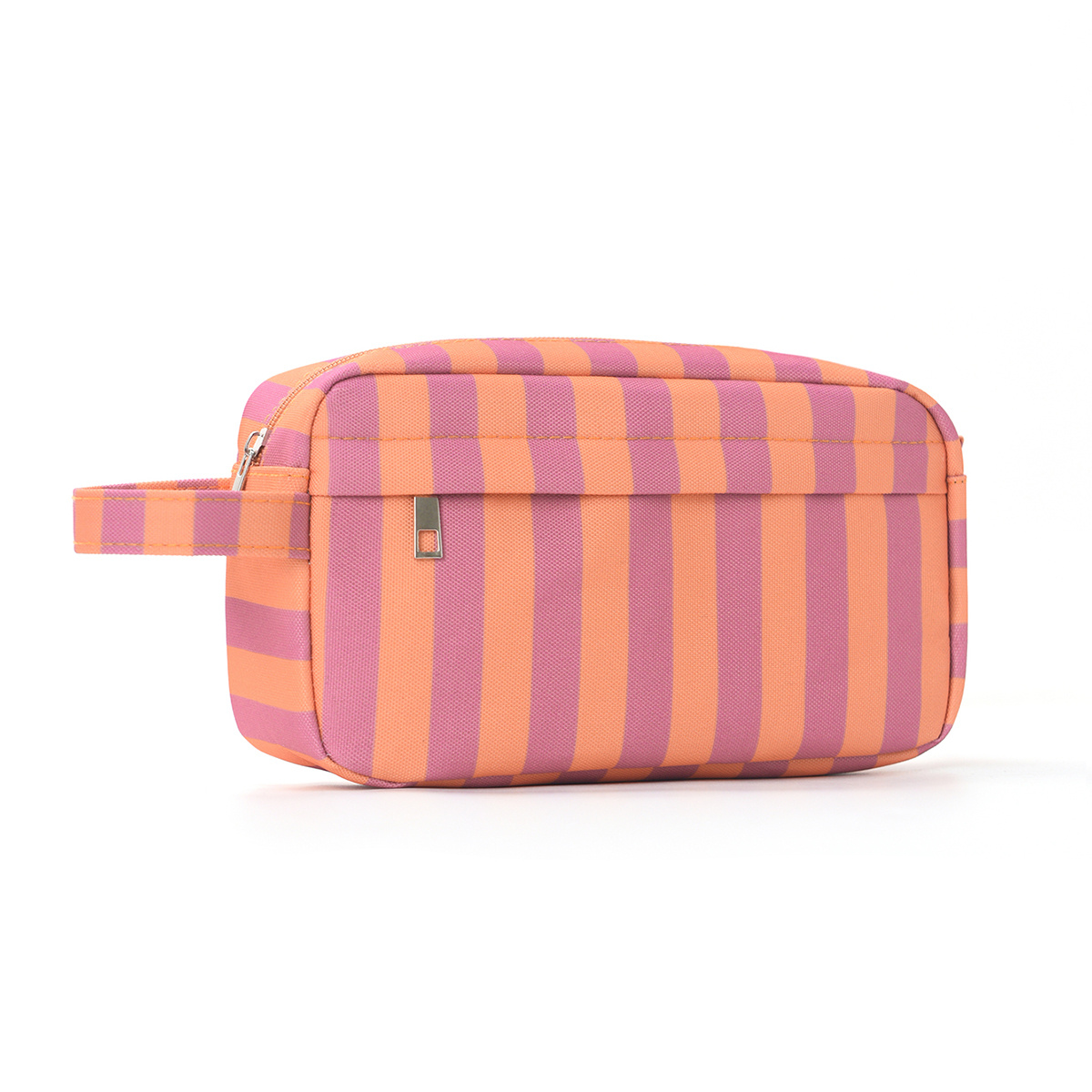 TEMU Striped Canvas Makeup Bag, Portable For Cosmetic Pouch With Handle, Large Capacity Travel Toiletry Bag, Multifunctional Wash Organizer For Women