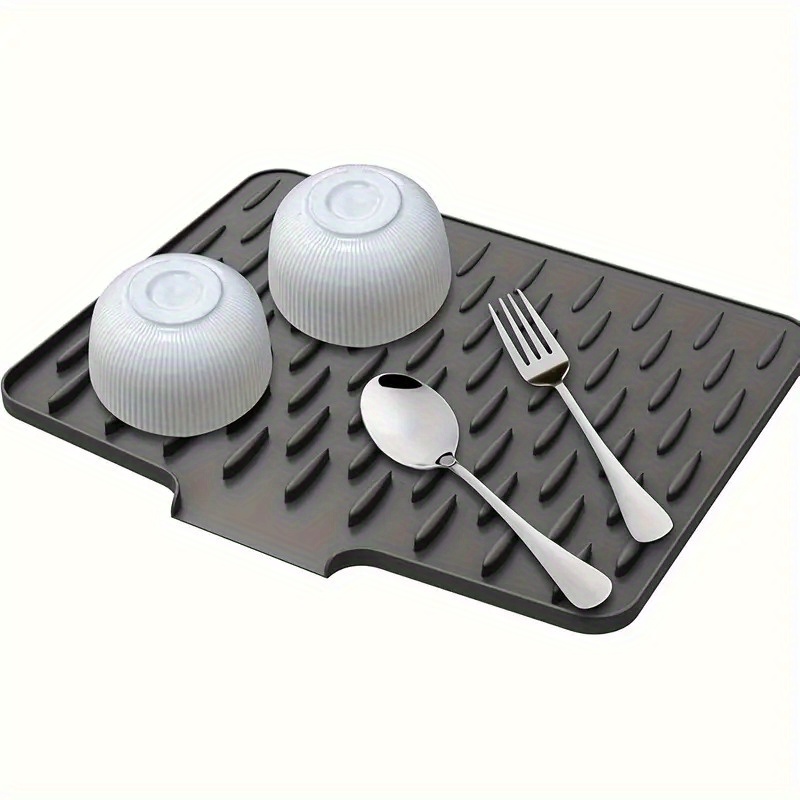Image of Kitchen Non-slip Silicone Drying Mat With Built-in Drainage Design, Heat-resistant And Easy To Clean, Dish Drying Mat, Suitable For Countertops, Sinks, Refrigerators, Usable In