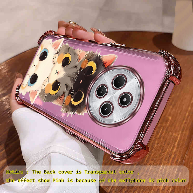 TEMU Transparent Plating Cartoon Cat Phone Case On For Xiaomi Redmi 14c 4g Redmi14c 4g Anti-knock Shockproof Back Cover