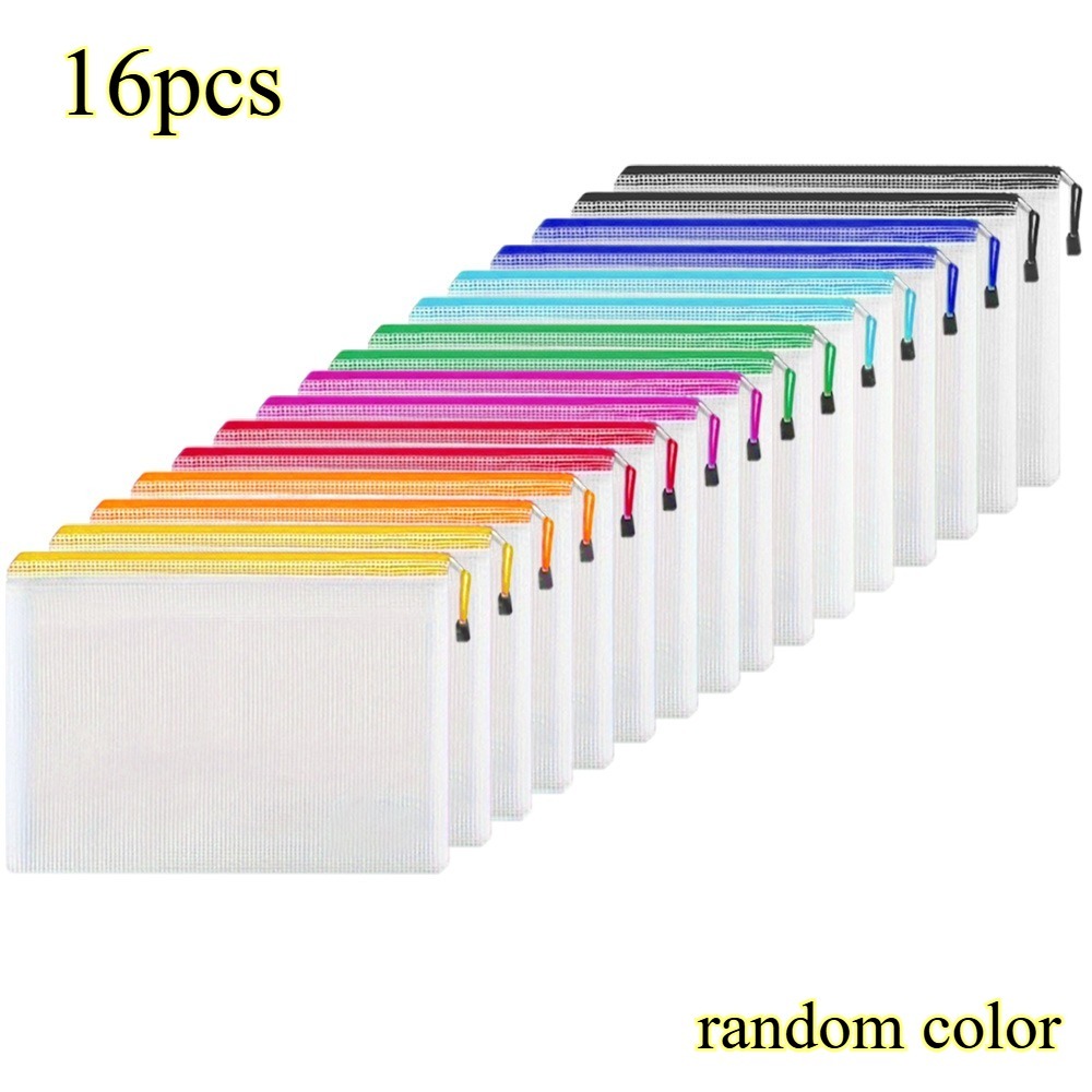 TEMU Lot de 16/32 pochettes A5 en à fermeture éclair, PVC épais de qualité supérieure, couleurs aléatoires, pour le rangement