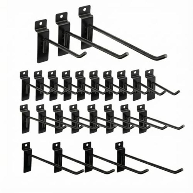 24 pack   hooks 4 6 8 inch heavy duty slat wall hanging hook and hanger wall mount boho style black for garages sheds basements shops retail stores
