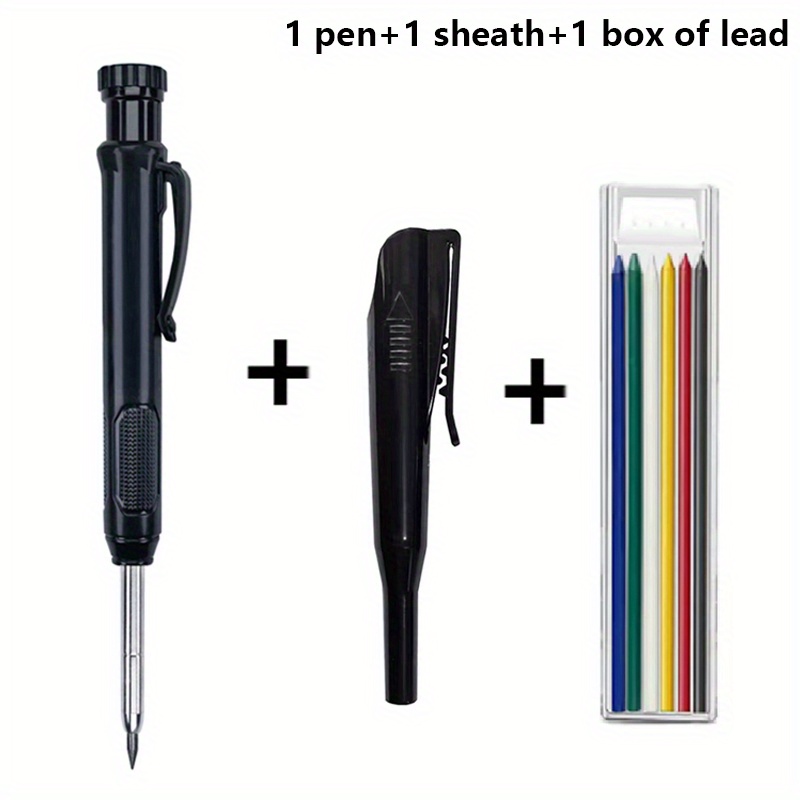 TEMU 3pcs/set .8mm Mechanical Woodworking Pencils, Marking Pencils With Built-in Sharpeners, Deep Hole Solid Woodworking Pencils, Non Breakable,