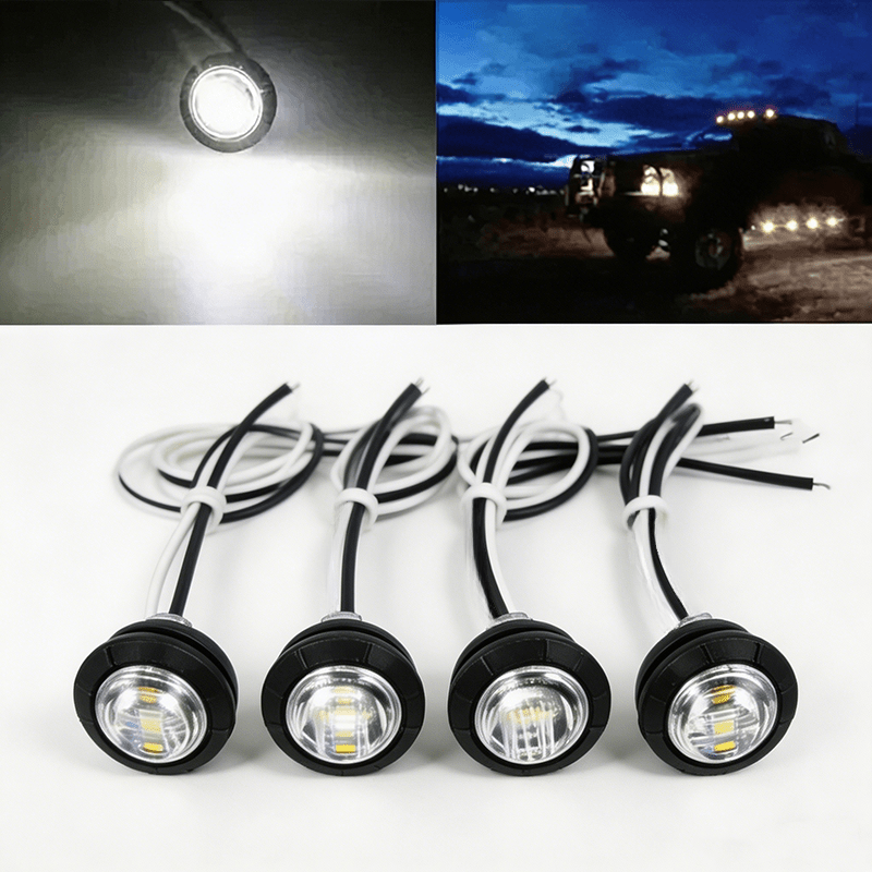 TEMU 4pcs White Car Truck Trailer Round Led Button Side Light Lamp Pc Lens Auto Trailer Led Lights
