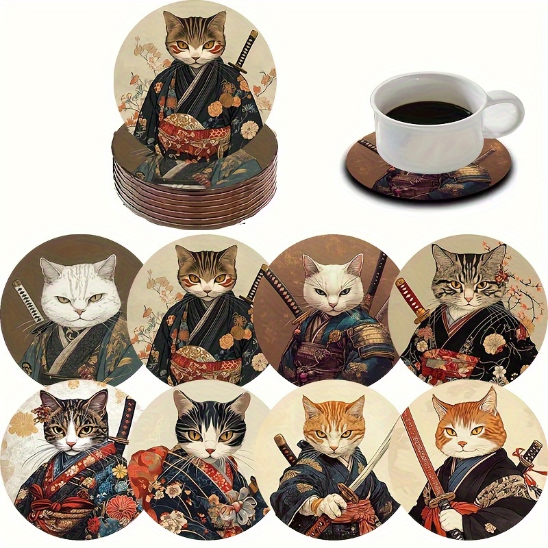 TEMU Coasters 8pcs Set Wooden Enthusiast Coasters With Stand Suitable Tables, Desks, Bars