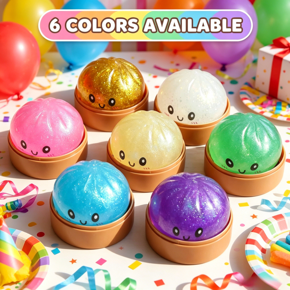 Gift For Her/Him Multi-Item Party Favor Packs-Random Color - 4pcs-2026   Slow Rebound Bun with Steamer, Color Dumpling Soft Q Pressure Ball, Elastic Dough Squeeze, Random Color Gift for Birthday Mother S Day Father S Day