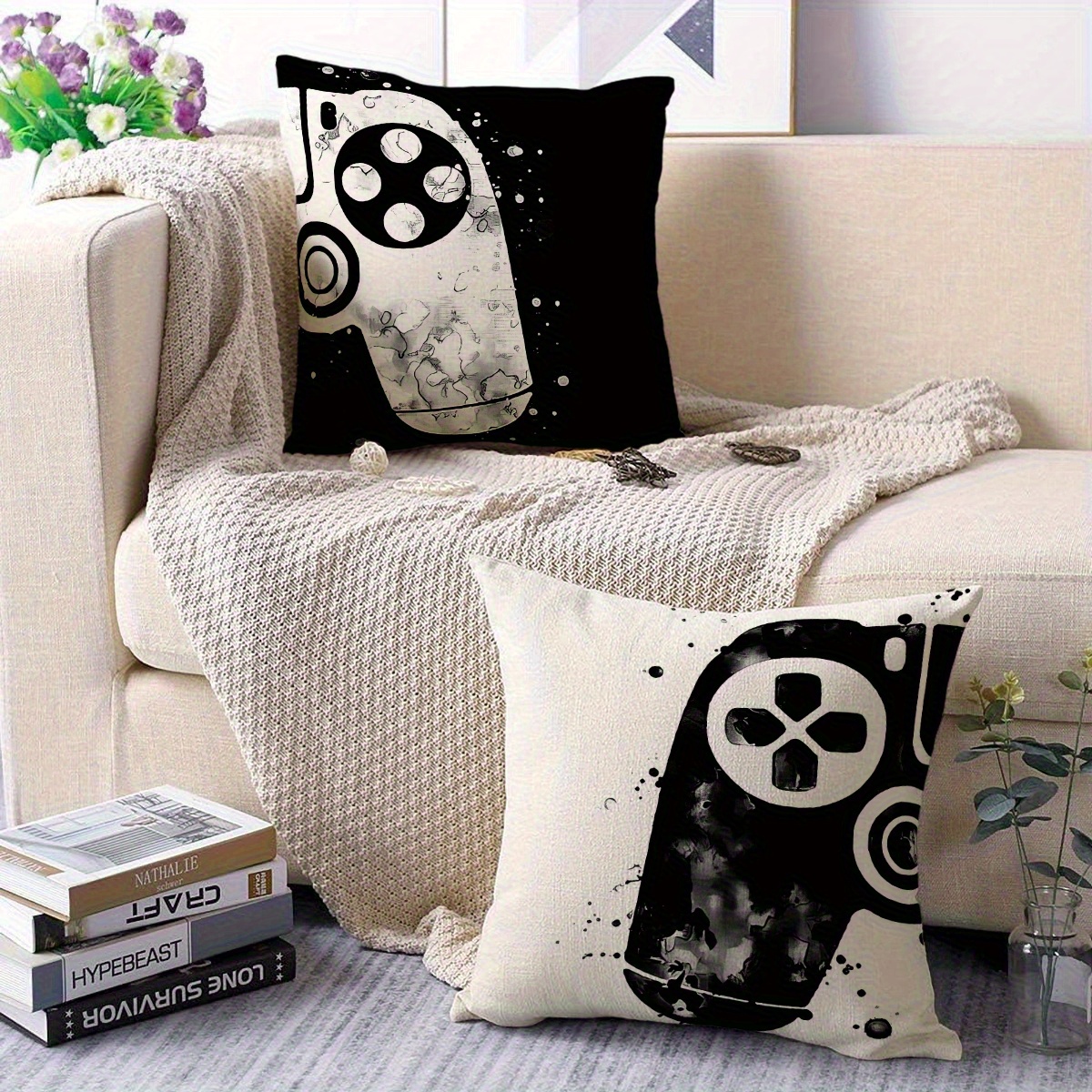 E-shop 2er-Set, Retro-Filmmode-Kissenbezüge. Weicher und bequemer, glatter Polyester-Plüschstoff, einseitiger Druck, 17,7 x 17,7 Zoll,
