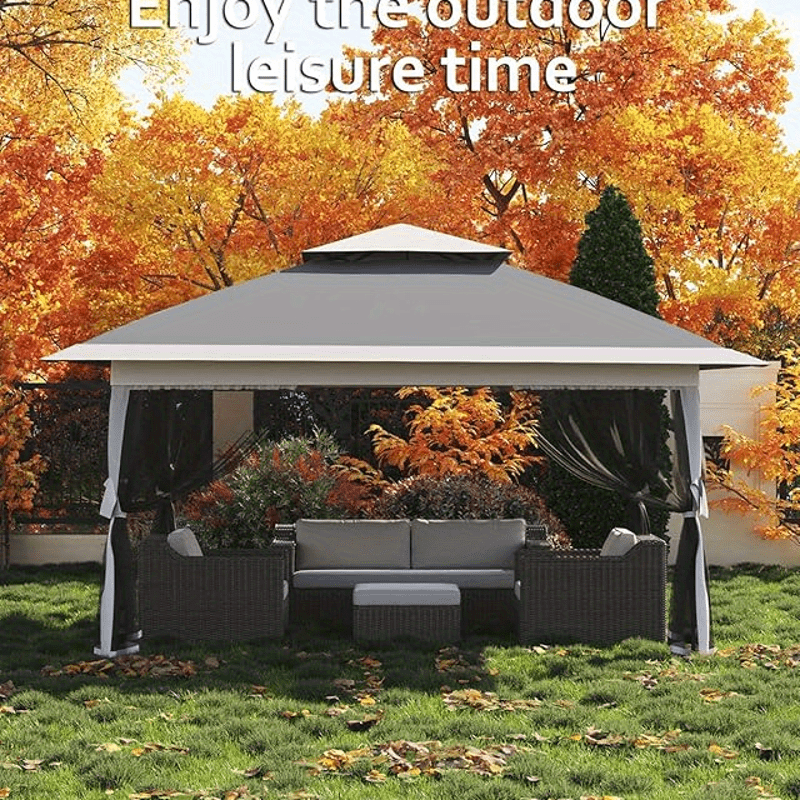[13'x13' Gazebo] 13'x13' Double Rooftop Outdoor Gazebo | Quick Setup, High Quality, Durable Weather-Resistant Design, Gray Patio Canopy Tent for Backyard, Garden & Poolside