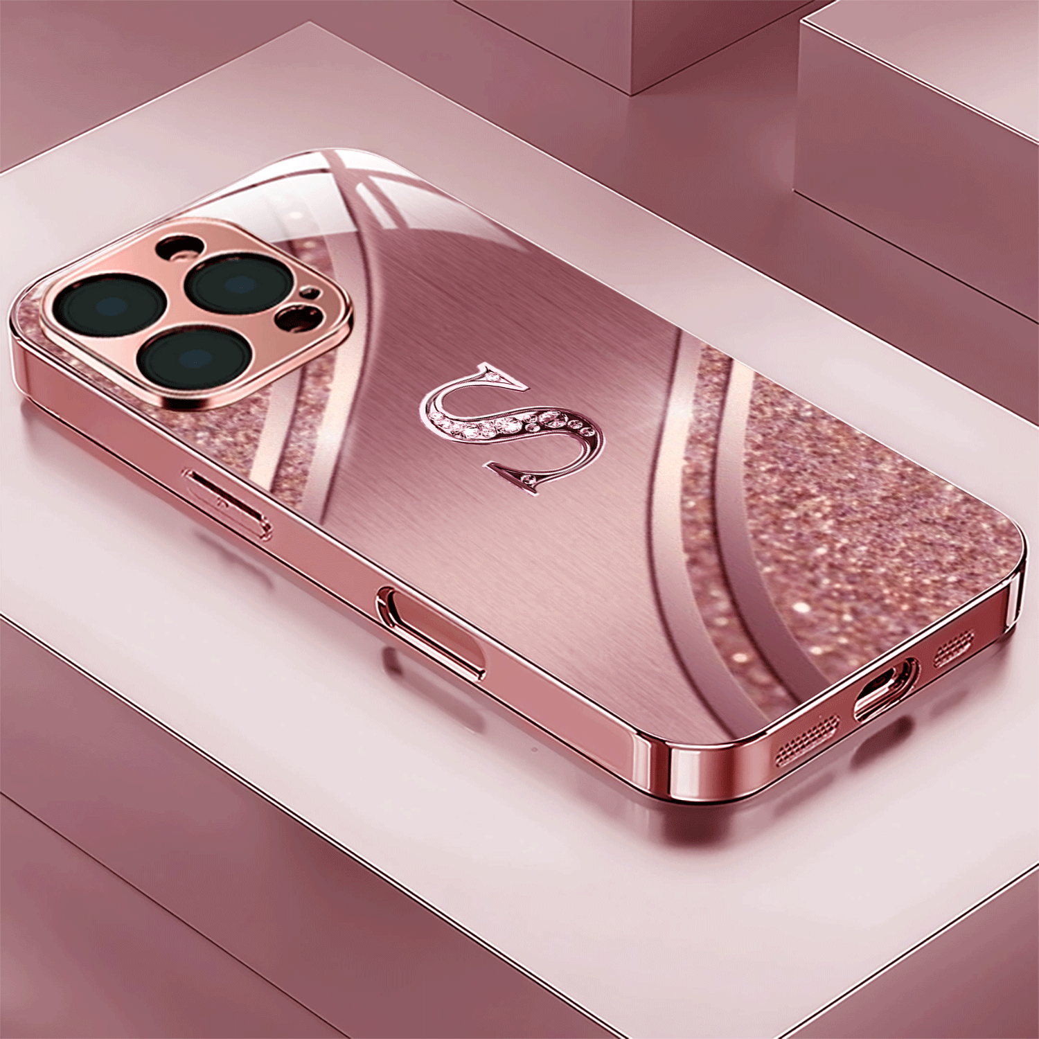TEMU Phone Case - 2d Brushed Powder Diamond Electroplated Pink/rose Case Cover For Iphone 17/17 Pro/17 Air/17 Pro Max/16/16 Pro/16 Plus/16 Pro Max/