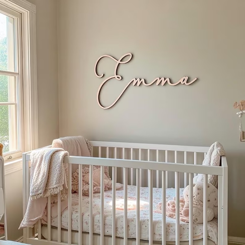 Image of Personalized Laser-cut Wood Name Sign - Custom Baby Room Wall Decor With Name/initials/date, Suitable For, Birthday Party, Graduation Decoration, Elegant Artificial Wood Plaque For & Events