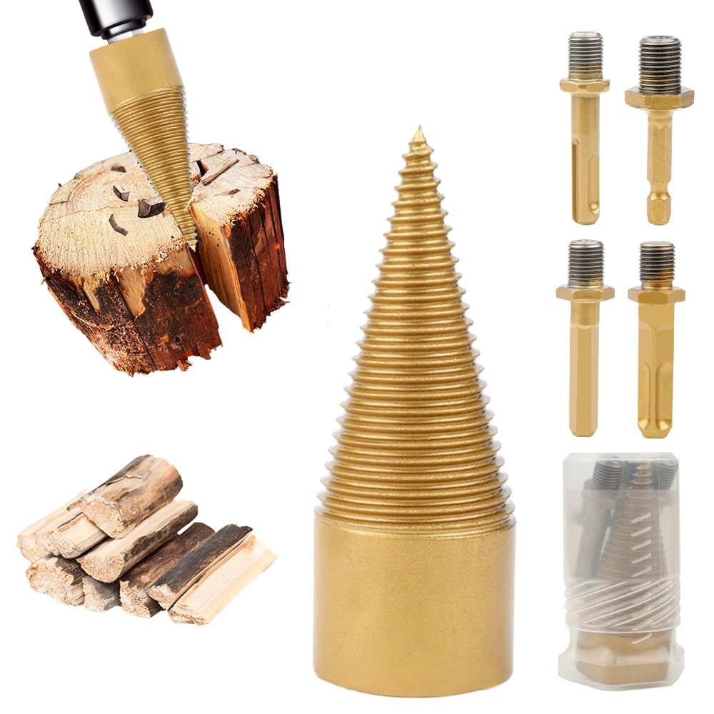 Pluokvzr Firewood Log Splitter, Drill Bit Removable Cones Kindling Wood Splitting Logs Bits Heavy Duty Electric Drills Screw Cone Driver Hex Square Ro