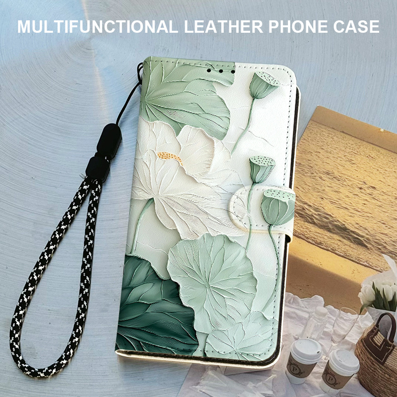 TEMU Phone Case - Lotus Flower And Leaf Pattern Protective Case Flip Wallet Phone Case Suitable For Iphone 18 Pro/18 Pro Max/7/7 Plus/8/8 Plus/se/