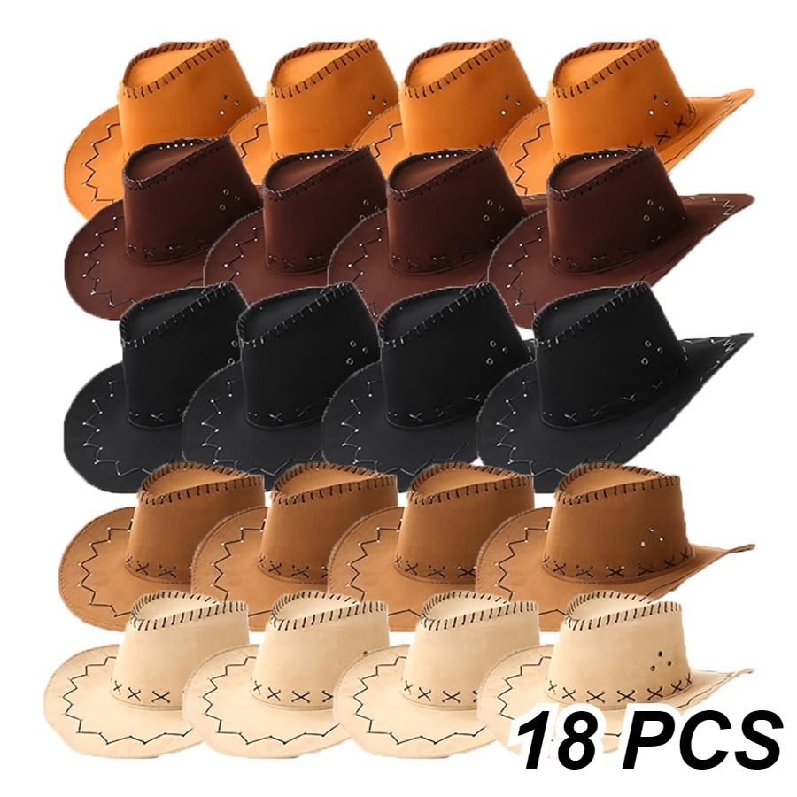TEMU 18 Combined High-quality Denim Hats, Unisex, Suitable For Outdoor Activities, Lightweight And Breathable Western Cowboy Hats