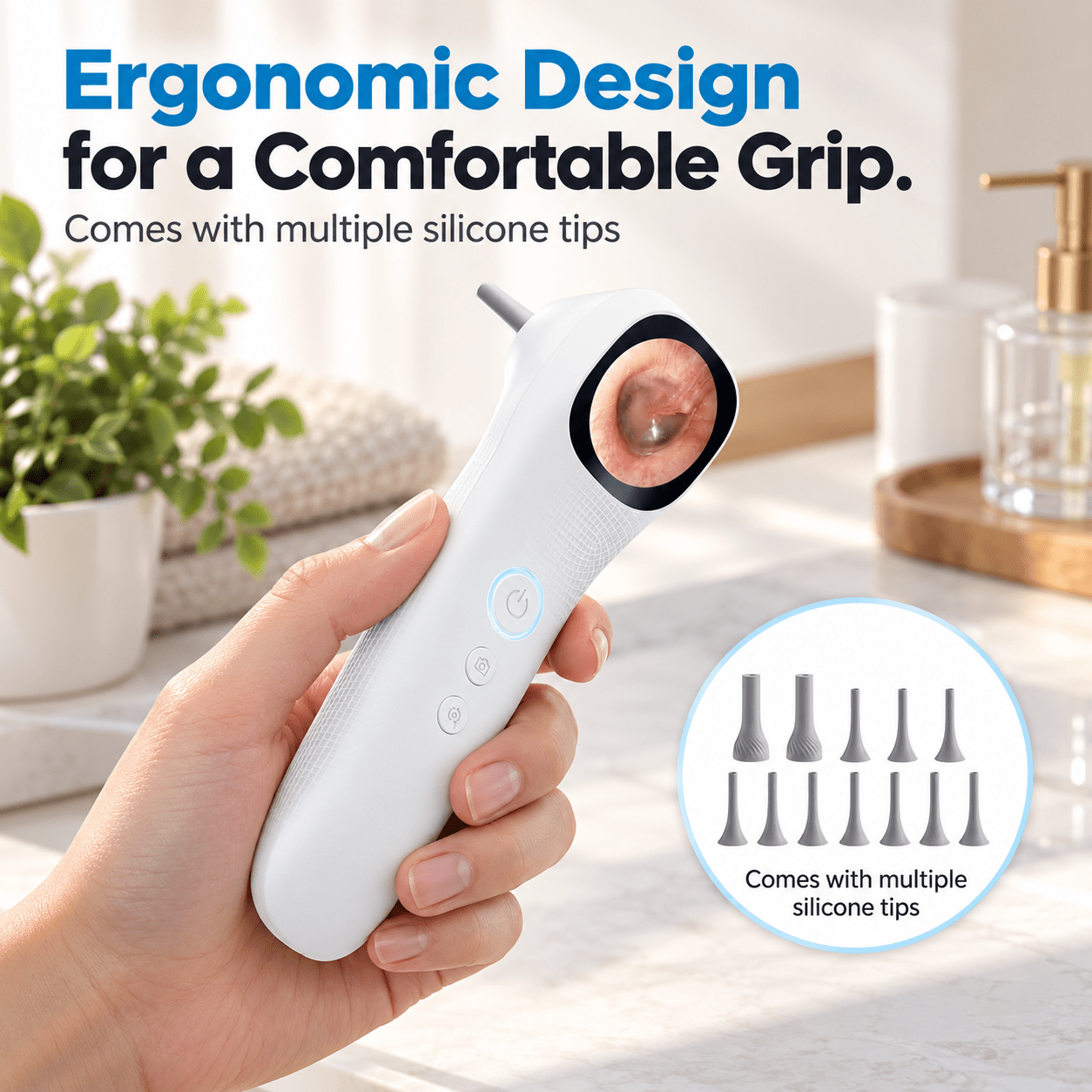 TEMU Nettoyeur d'oreilles 1080P avec caméra rechargeable, zoom 4X, luminosité LED réglable, USB C, visualisation sur ordinateur, photo, vidéo, outil