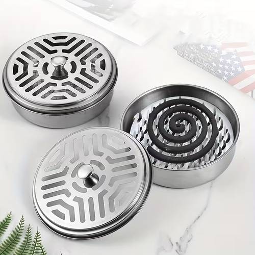 2pcs set stainless steel mosquito coil holder with lid portable mosquito repellent incense box with dust proof cover and compact and easy to store high airflow spiral coil burner essential for indoor home use