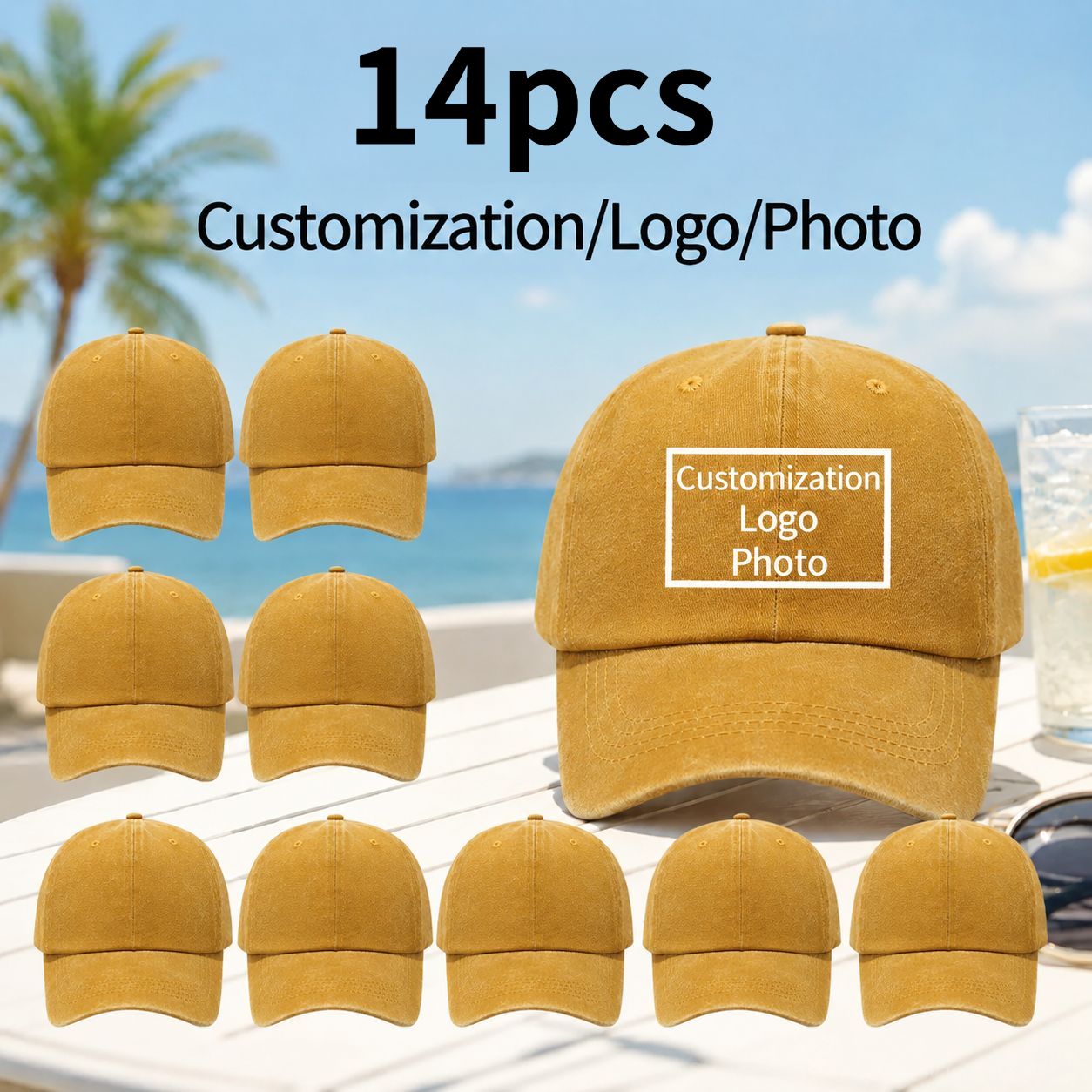 TEMU 14pcs Personalized Custom Hats, Customizable With Name/text/logo Vintage Distressed Style, Unisex Baseball , Cool Curved Brim Hat For Outdoor