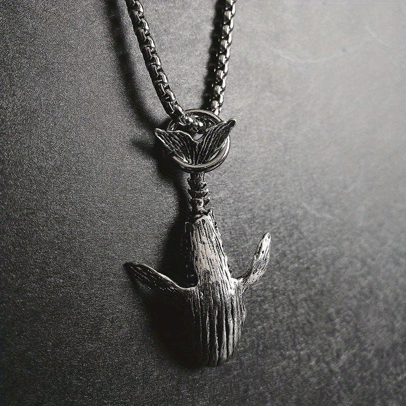 Image of Mkendn Vintage Rusted 52hz Whale Pendant Necklace With Stainless Steel Link Chain For Men Jewelry