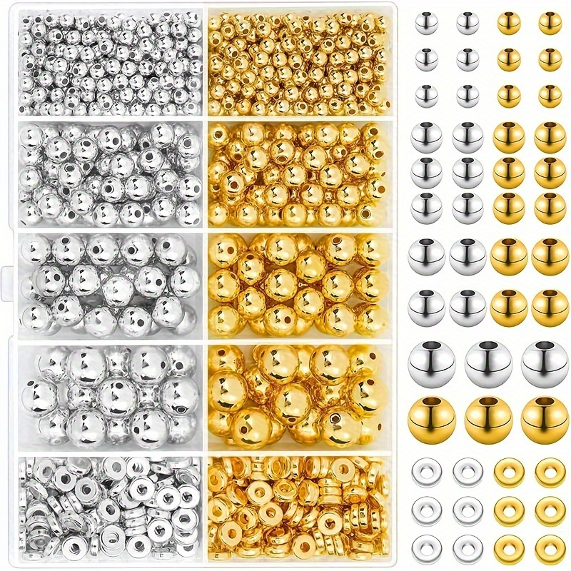 TEMU 1000pcs Golden Spacer Beads Kit Ccb Ball Round Smooth Loose Beads Kit For Bracelets Making Craft Making Supplies