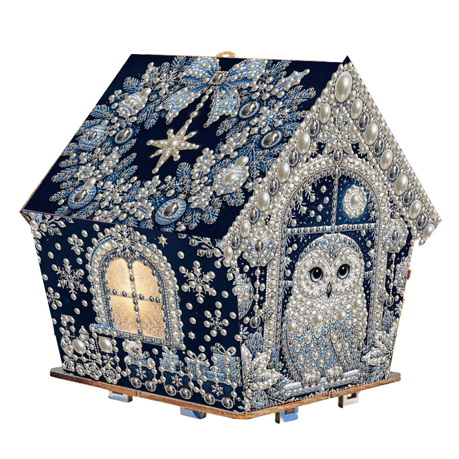 TEMU Handmade 3d Christmas House Decoration Set, Wooden House, Pearls And Diamonds, Christmas Tree Ornament, Holiday Craft Gift, Creative Decoration