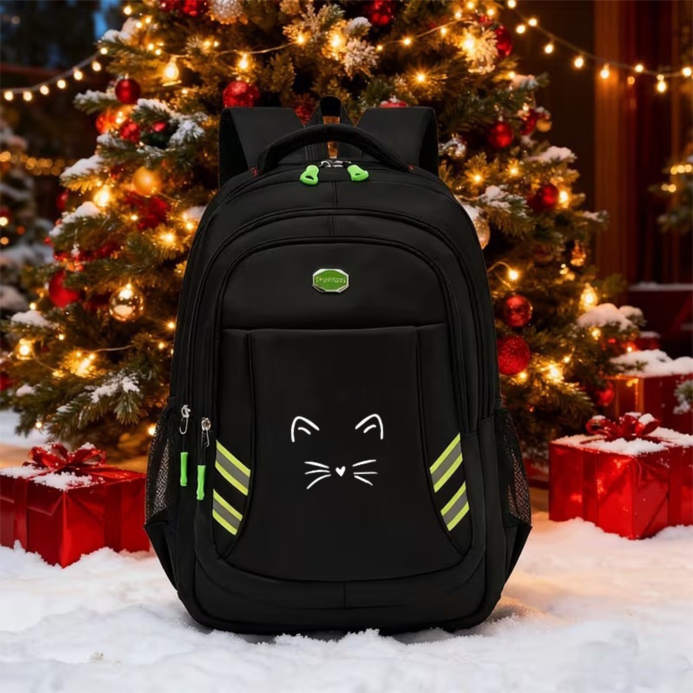 TEMU Cat Silhouette Large Capacity Student Backpack, With Reflective Strips, Adjustable Shoulder Straps, Multi-functional, Suitable For Travel And