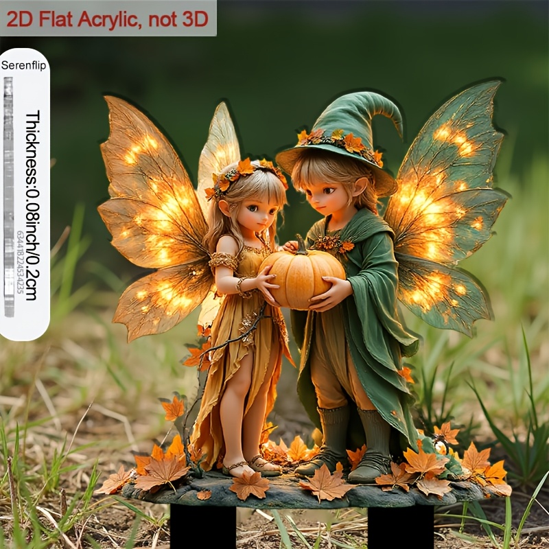 TEMU 2d Flat, [2d Flat] 1pc Decorations With Luminous Wings & Autumn Fairies Holding - Durable Acrylic Outdoor/pot Suitable For Fall, Magical For,
