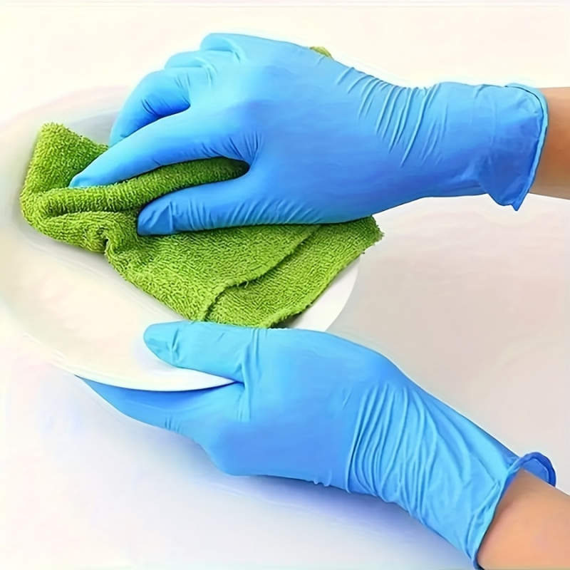 100pcs blue disposable nitrile   gloves and oilproof suitable for household cleaning hair dyeing nail care pet bathing non   gloves