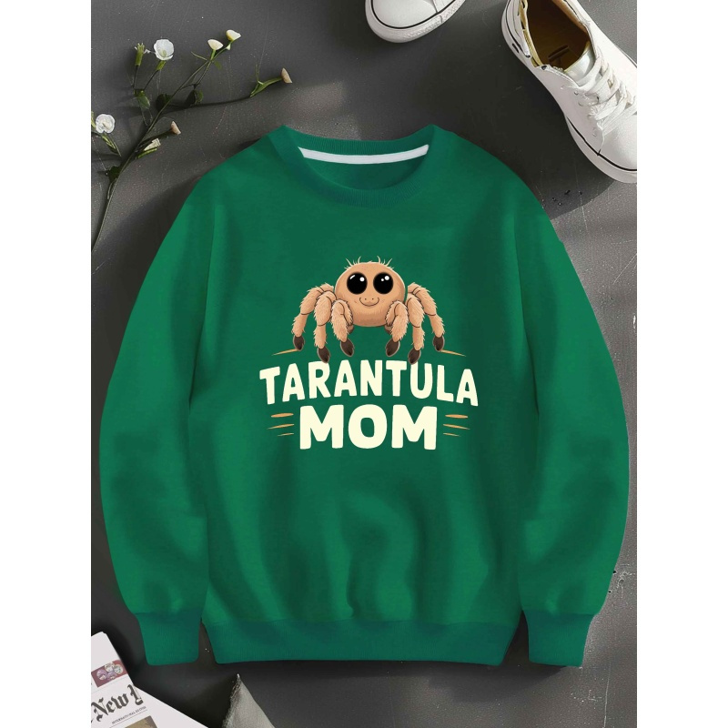 

Tarantula Mom Graphic Crew Neck Sweatshirt - Casual Polyester , Machine Washable - Women' For Fall & Spring