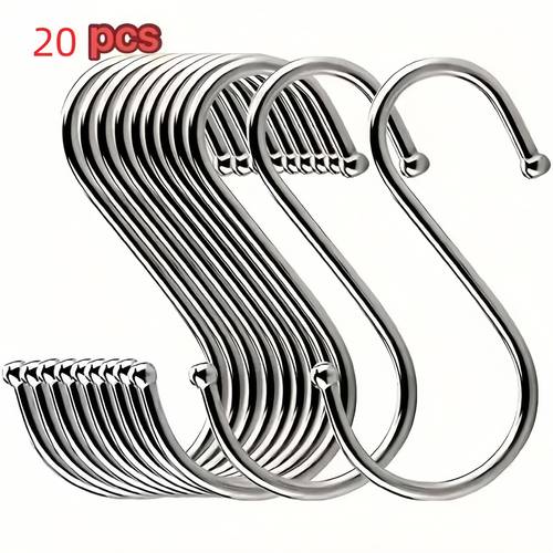 20 durable stainless steel hooks heavy duty s shaped hooks versatile metal hooks for long lasting hanging suitable for home storage closet organization kitchen bathroom bedroom and office