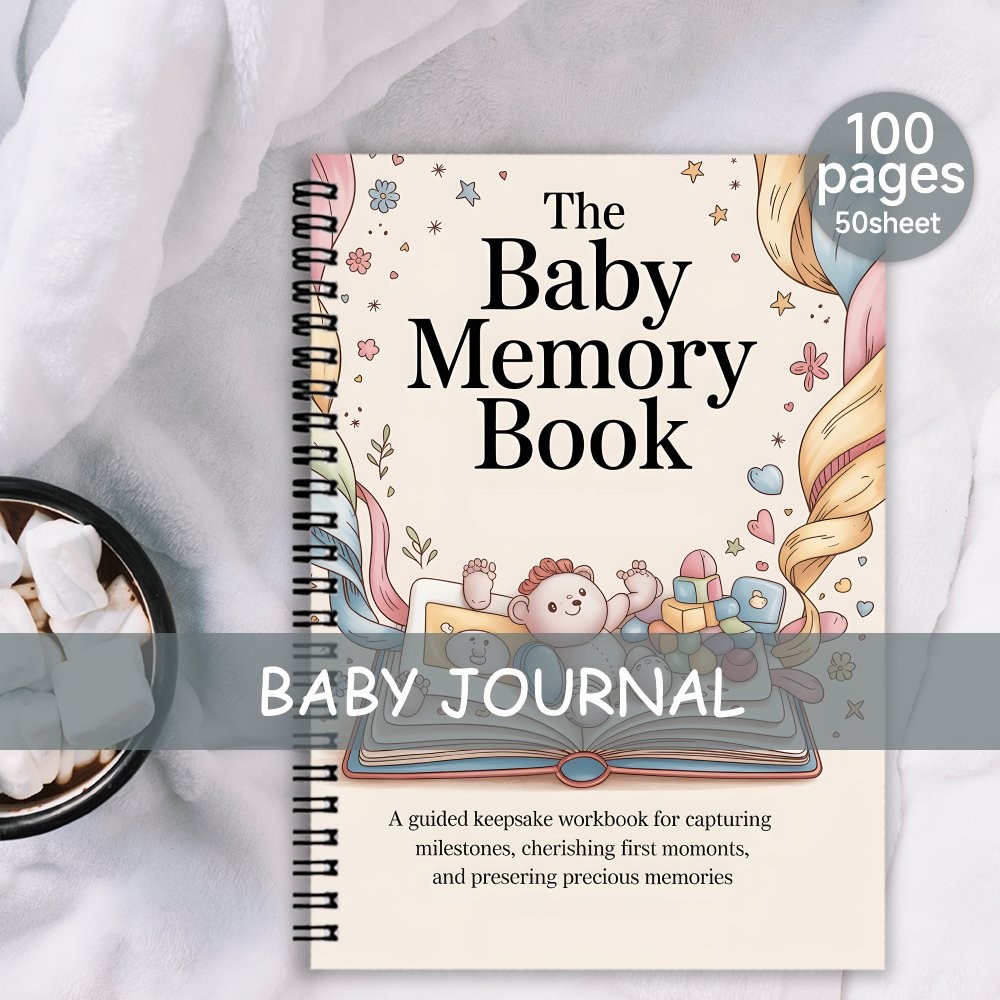 TEMU 1pc Baby Diary Spiral Notebook Journal,1 Colorful Baby Memory Notebook Newborn Souvenirs Baby Shower Gift Baby Keepsake With Teddy Bear & Blocks
