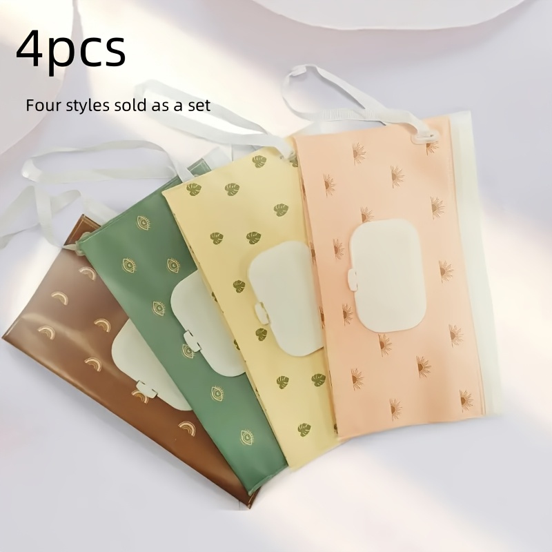 4pcs Colorful Portable Wet Tissue Box-reusable Eva Travel Bag With Flip Cover, Easy To Open With 1 Hand, Hanging Ring Retaining Ring For Stroller And Home Use