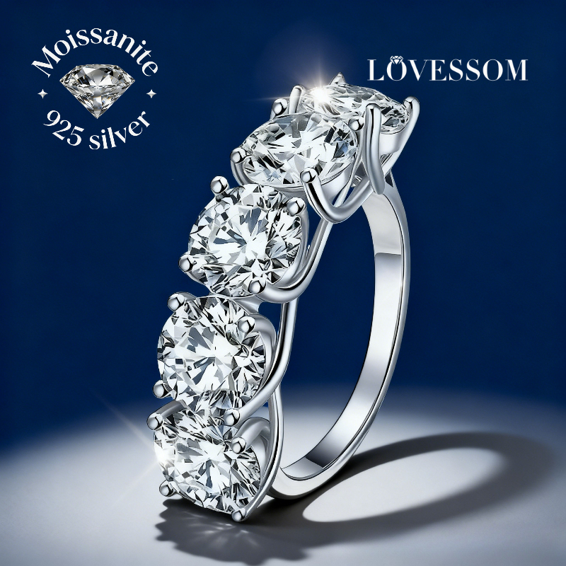 Couples' 925 Silver Moissanite Row Ring
