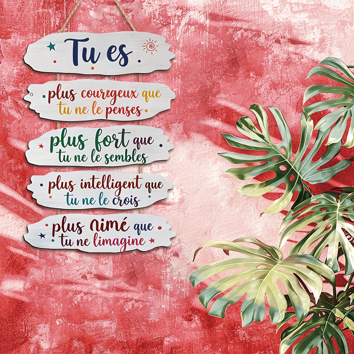 TEMU Décoration murale 2D plate en bois avec citations positives - Plaque artificielle adaptée à la décoration de , du bureau, de classe - et avec