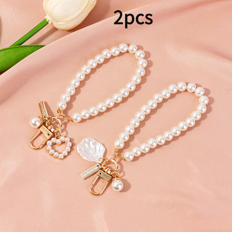 TEMU 2pcs Love Car Keychain Bag Mobile Phone Pearl Bead Chain Pendant Internet Small