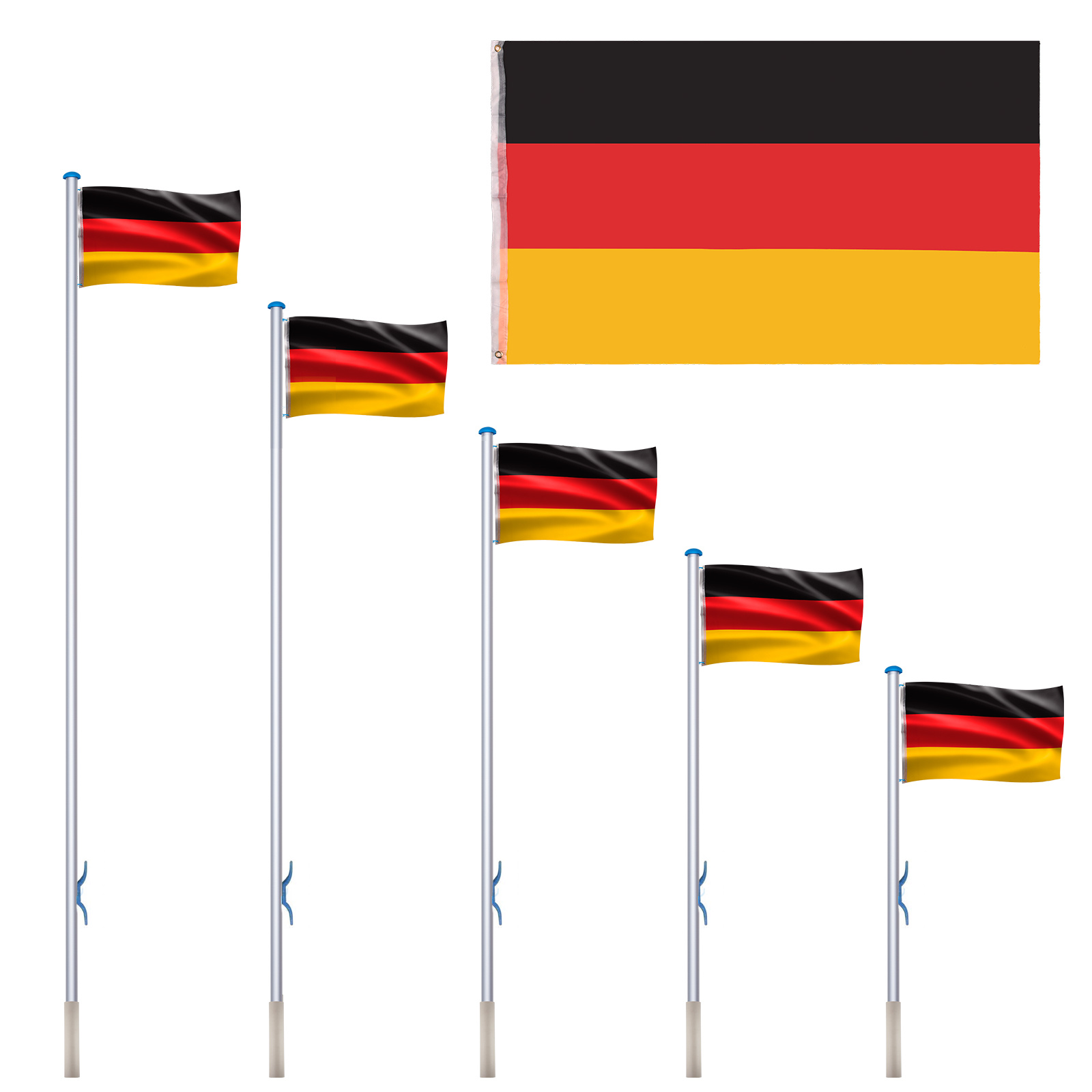 Adjustable 6.5m Aluminum Flagpole With German Flag Base Cover For Garden Or Balcony