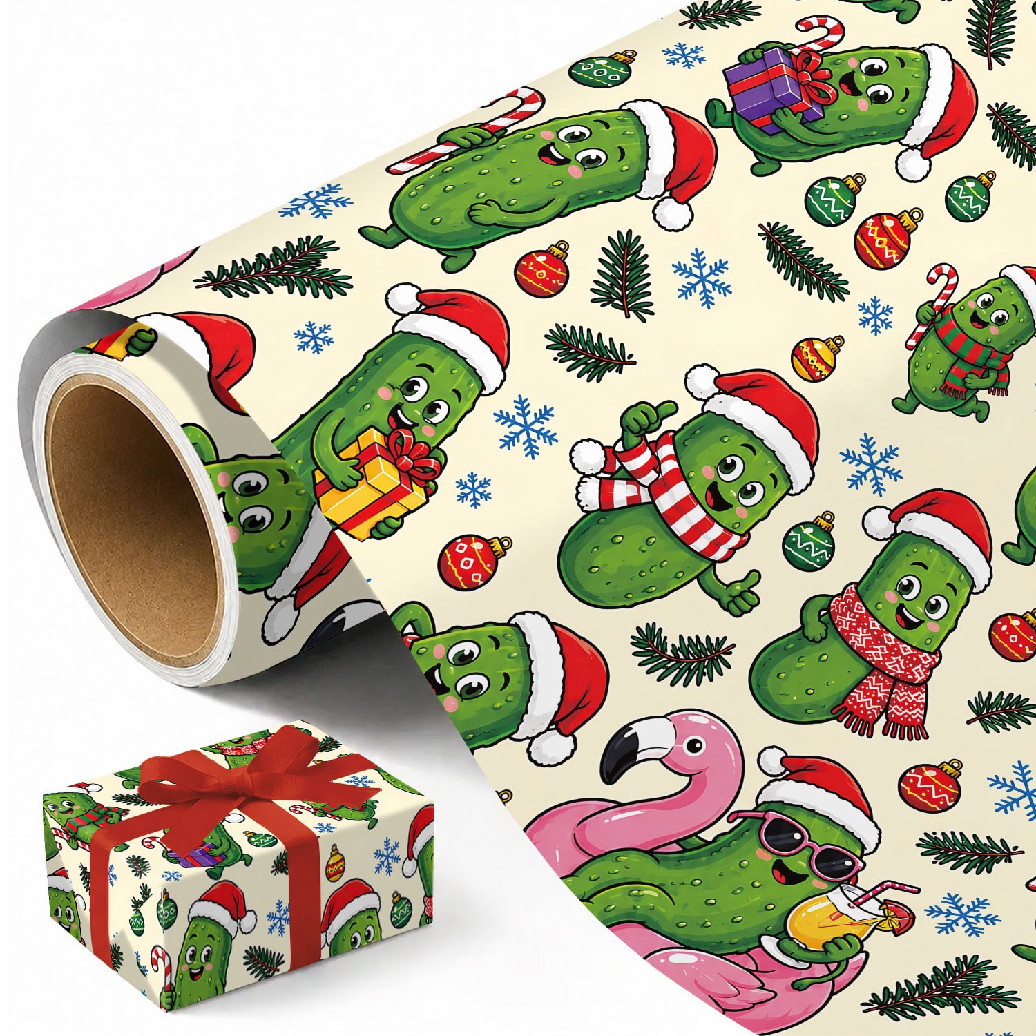 TEMU 1 Roll Funny Christmas Pickle Wrapping Paper Suitable For Xmas Gifts, Holiday Party Decorations & Craft Projects - Roll With Cute Pickle