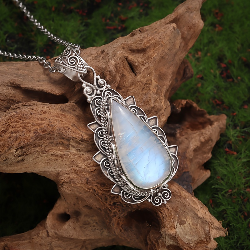 TEMU 1pc Eterna Glow Bohemian Pendant Necklace - Vintage Suitable For Weddings, Parties, Daily Wear, Inlaid Jewelry Gift For, Elegant Bohemian