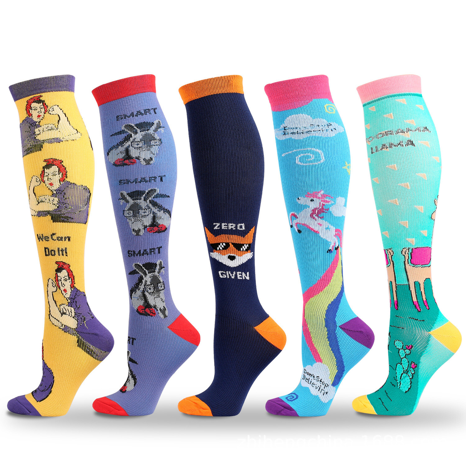 Image of 5 Pairs Vibrant Compression Socks For Nurse Teachers Women's 20-30 Mmhg Running Knee High Stockings, Fits Most - For, Waitresses, Standing Workers, Sports & Yoga