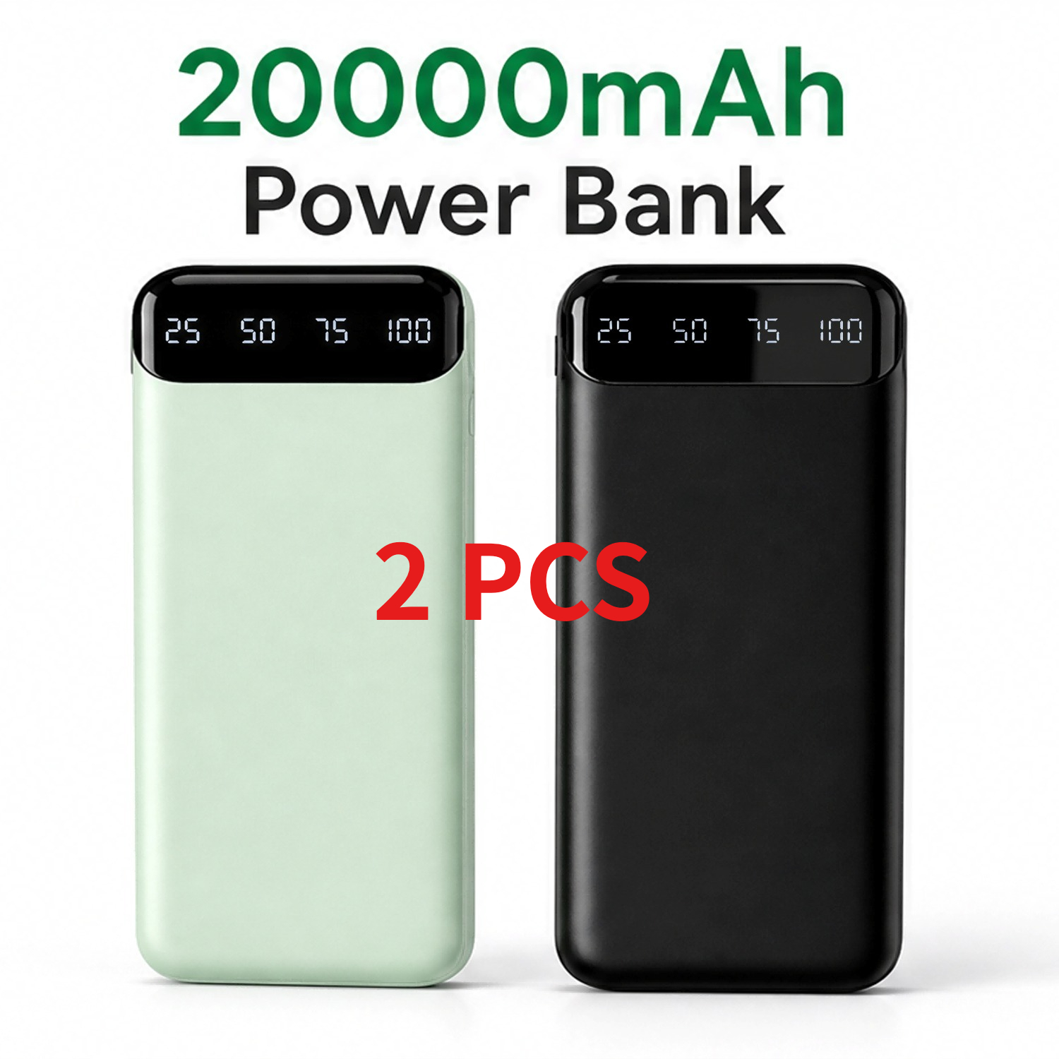 TEMU (2-pack) 20000mah Portable Power Bank With Display, Type-c/usb Interface, Suitable For Phone/ Phone Charging, Camping Outdoor Portable Emergency