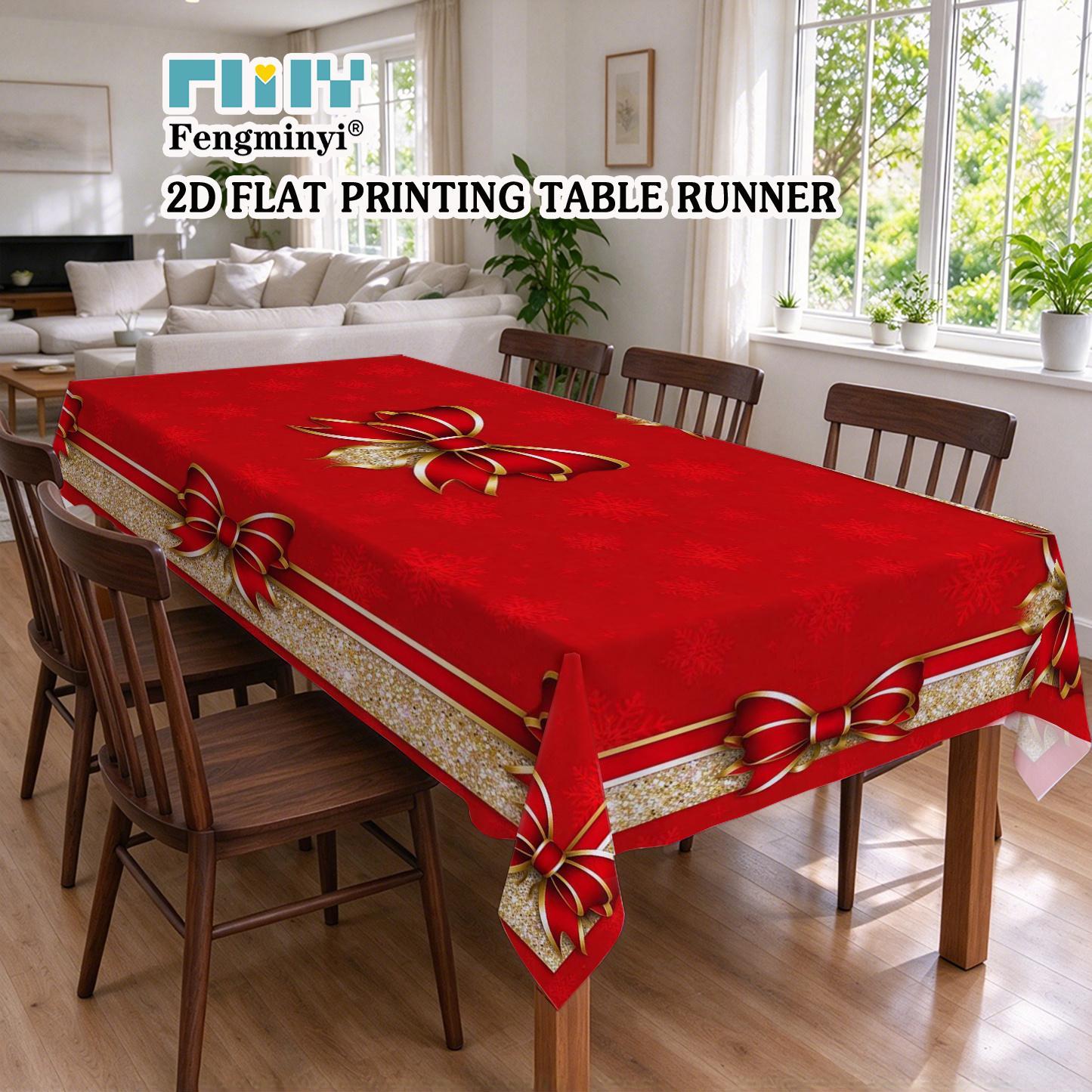 TEMU Nappe plate 2D 1pc, dimensions, Style bohème, Décoration avec motif luxueux et élégant de noël avec nœud et de neige, pour cuisine et table à