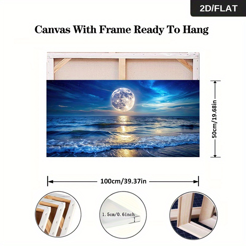 TEMU 2d Flat 1pc 19.68*39.37in/50cm*100cm Framed Modern Abstract Ocean Under - Filled Art Wall Art Canvas Painting Art For Living Room Modern Canvas