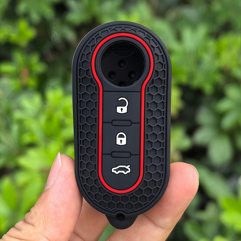 TEMU Custodia in silicone a 3 bottoni per chiave auto per Fiat 500, cover pieghevole per telecomando, accessori per auto Panda
