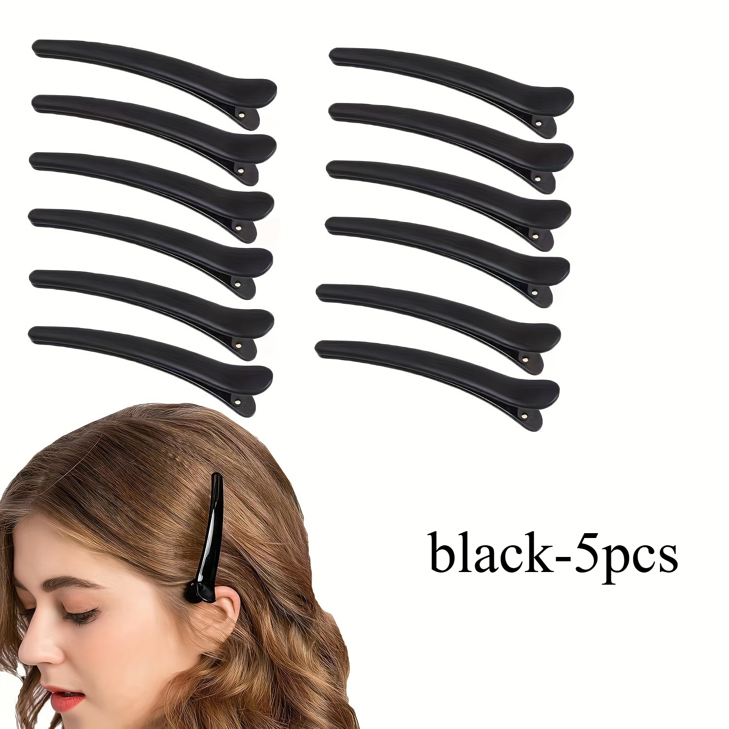 TEMU Lot de 5 pinces bec de canard noires dépolies - Accessoires pour cheveux rétro, pour le coiffage en salon - Épingles à cheveux