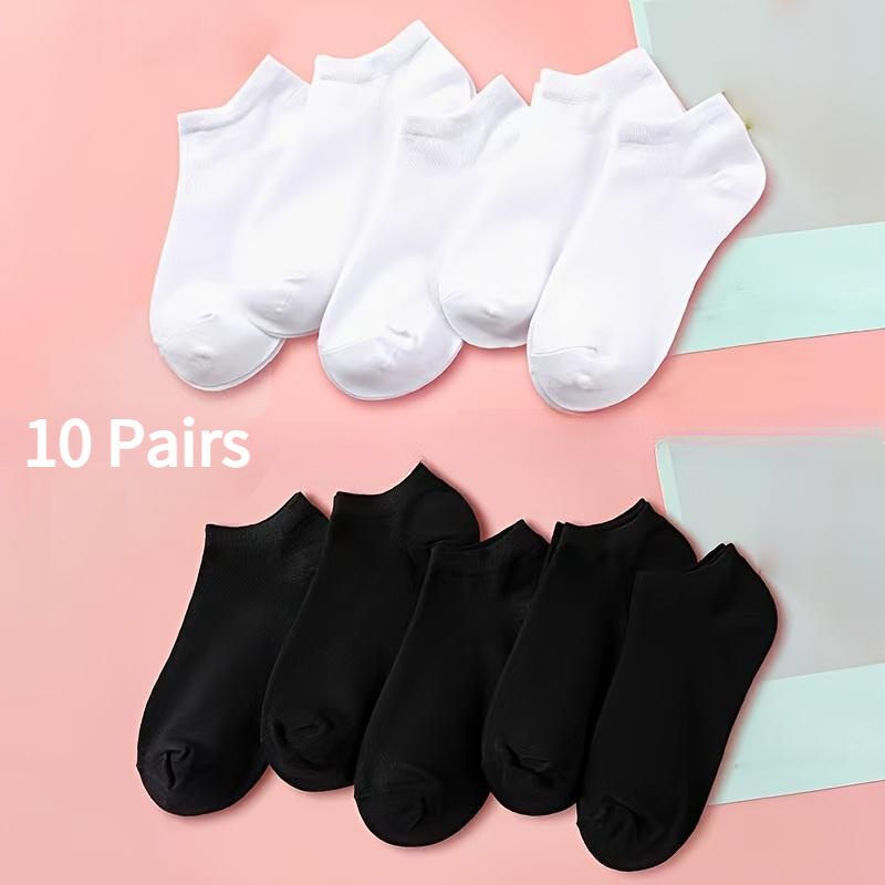 

10 Pairs Of Sweat Absorption Short Tube Socks, Comfortable And Breathable, Solid Color Boat Socks, Shallow Mouth , Suitable For All