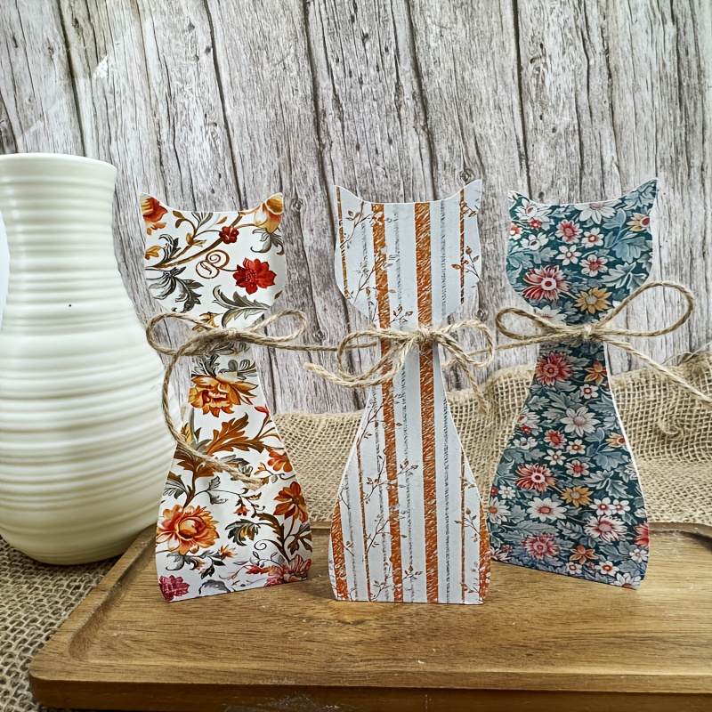 TEMU 2d Flat - 3pcs 2d Flat Wooden Cat Home Decor, Autumn Farmhouse Style Cat Decor, Floral Wooden Cat Statue, Rustic Wooden Cat Shelf, Cozy Autumn