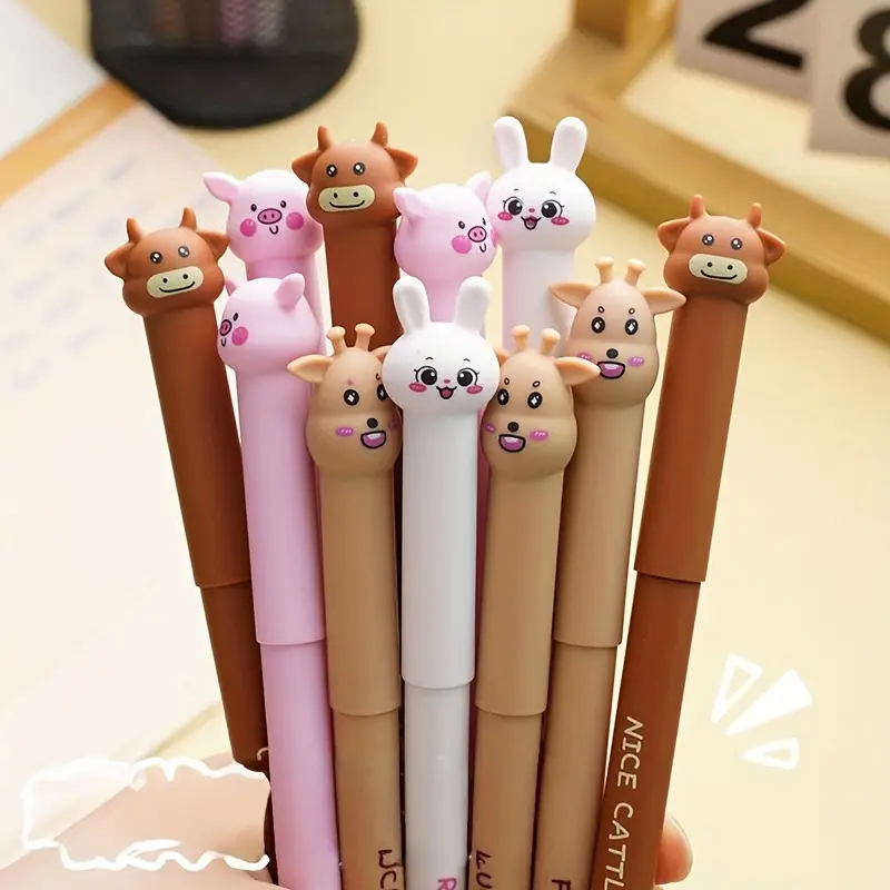 16pcs set of adorable animal themed erasable pens featuring a cow rabbit and deer with blue ink refills and built in erasers ideal for note taking and writing making them office and school use Product details 0