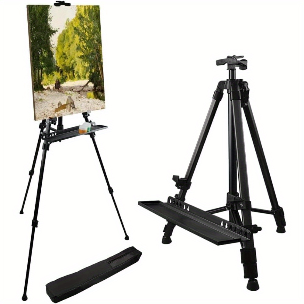 Art Easel Stand For Painting And Sign - Aluminum Metal Artist Tripod Adjustable Easels For Display Height From 21 To 61inches - Canvas Stand With Paintbrush Tray For Artists Adult Holder