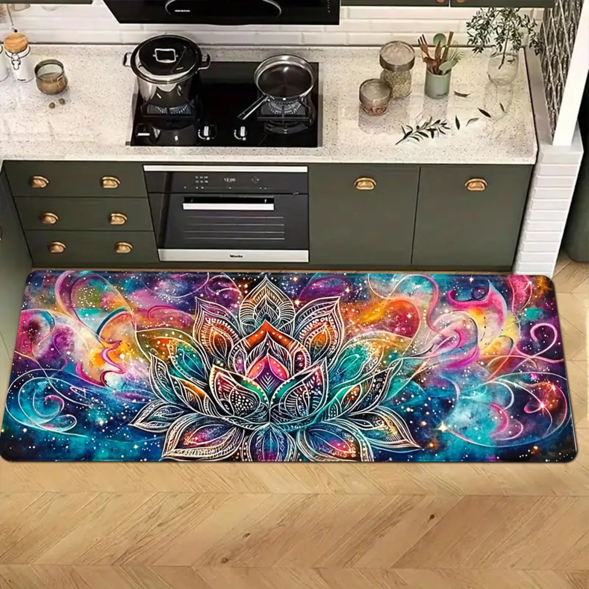 TEMU 1 pezzo, Tappetino da Cucina Magico Mandala - Tappeti Antiscivolo Assorbenti per Decorazione Casa, Morbidi e Confortevoli, Decorazione per la